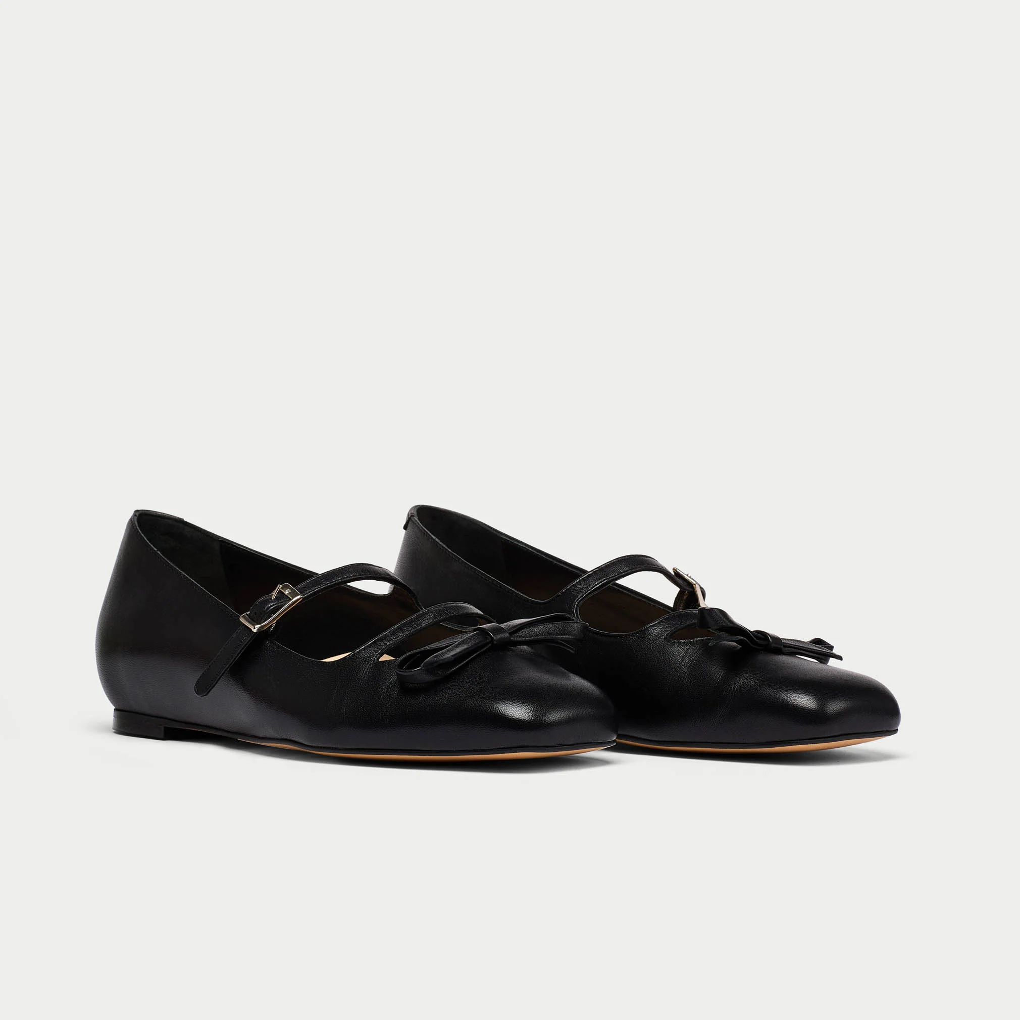 Alexa - Black Leather Ballerinas with Bow - Image 2