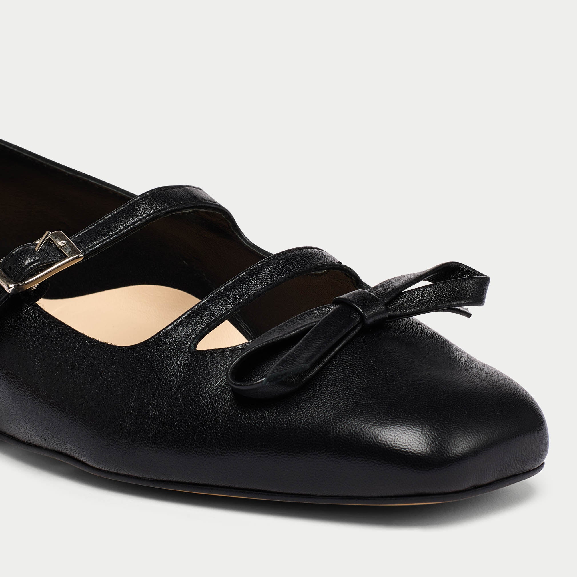 Alexa - Black Leather Ballerinas with Bow - Image 4