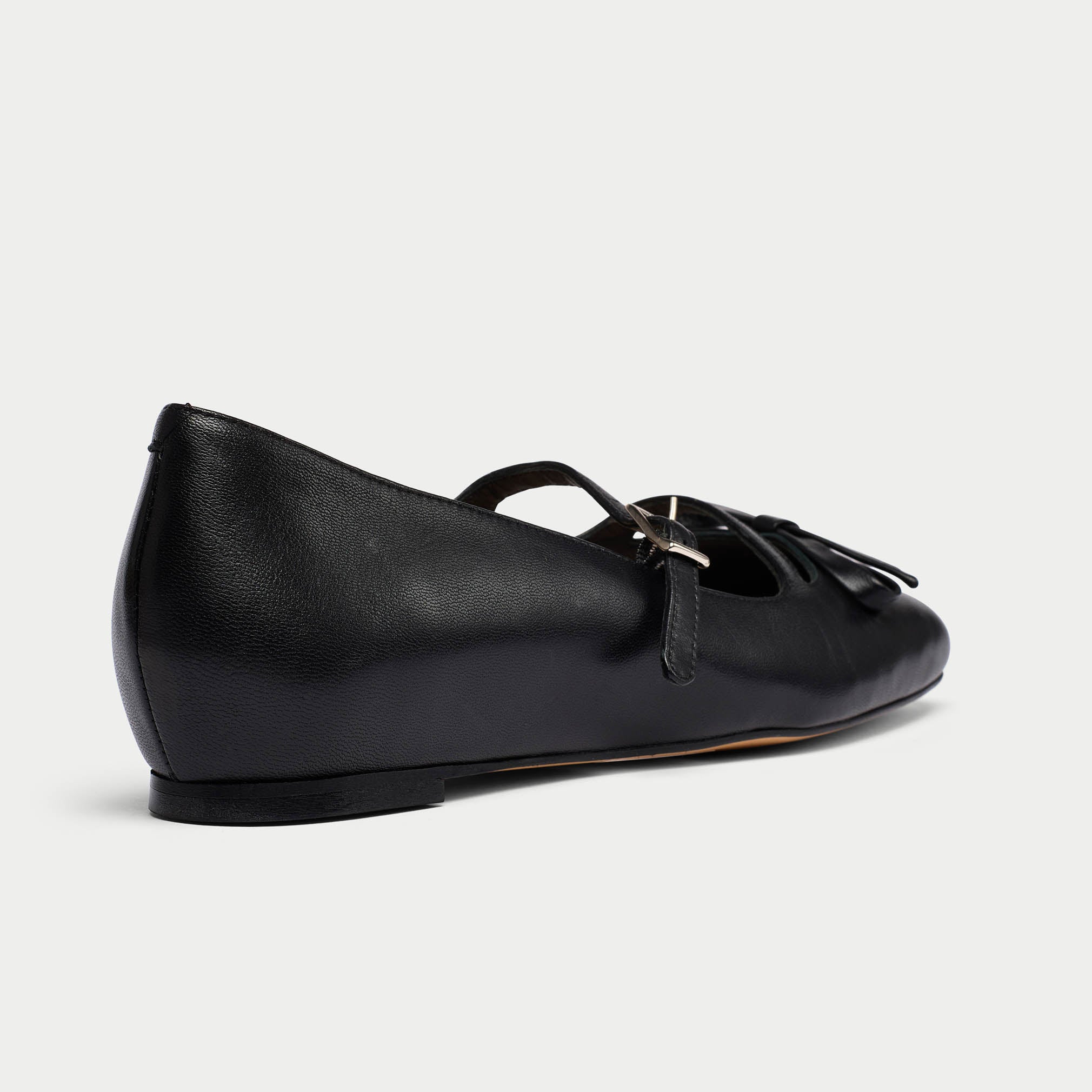 Alexa - Black Leather Ballerinas with Bow - Image 5