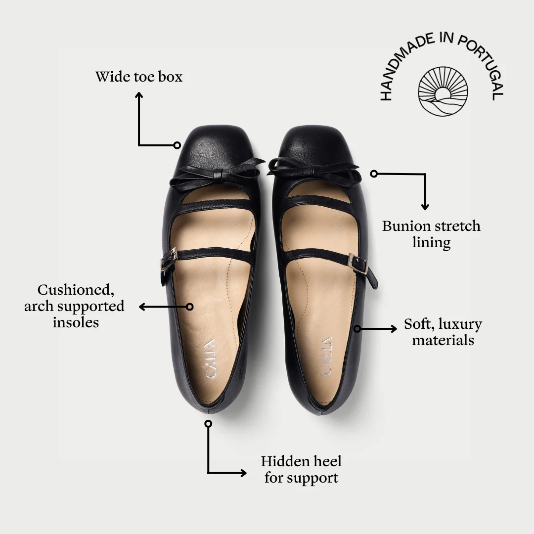 Alexa - Black Leather Ballerinas with Bow - Image 6