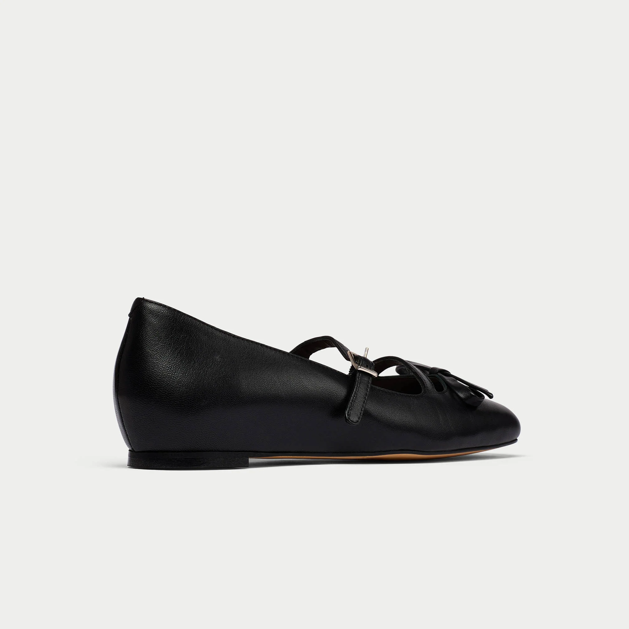 Alexa - Black Leather Ballerinas with Bow - Image 7