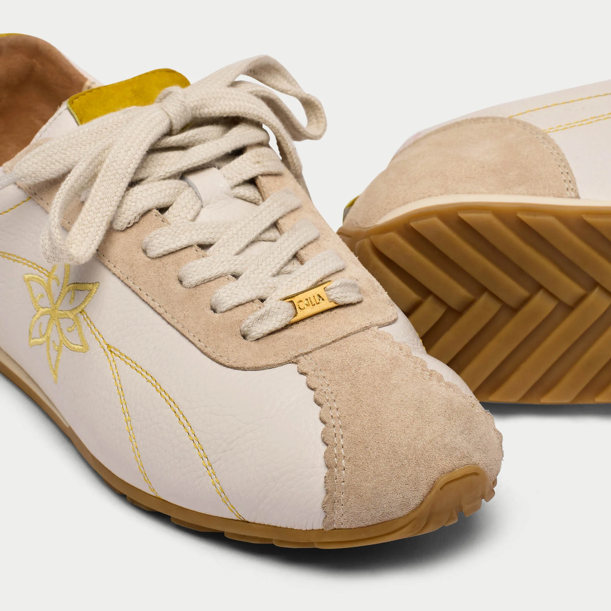 Aurora - Off White & Mustard Wide Fit Sneakers - Image 5