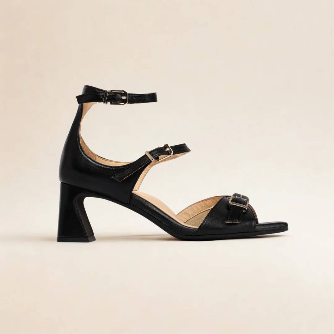 Bridget - Black Leather Heels