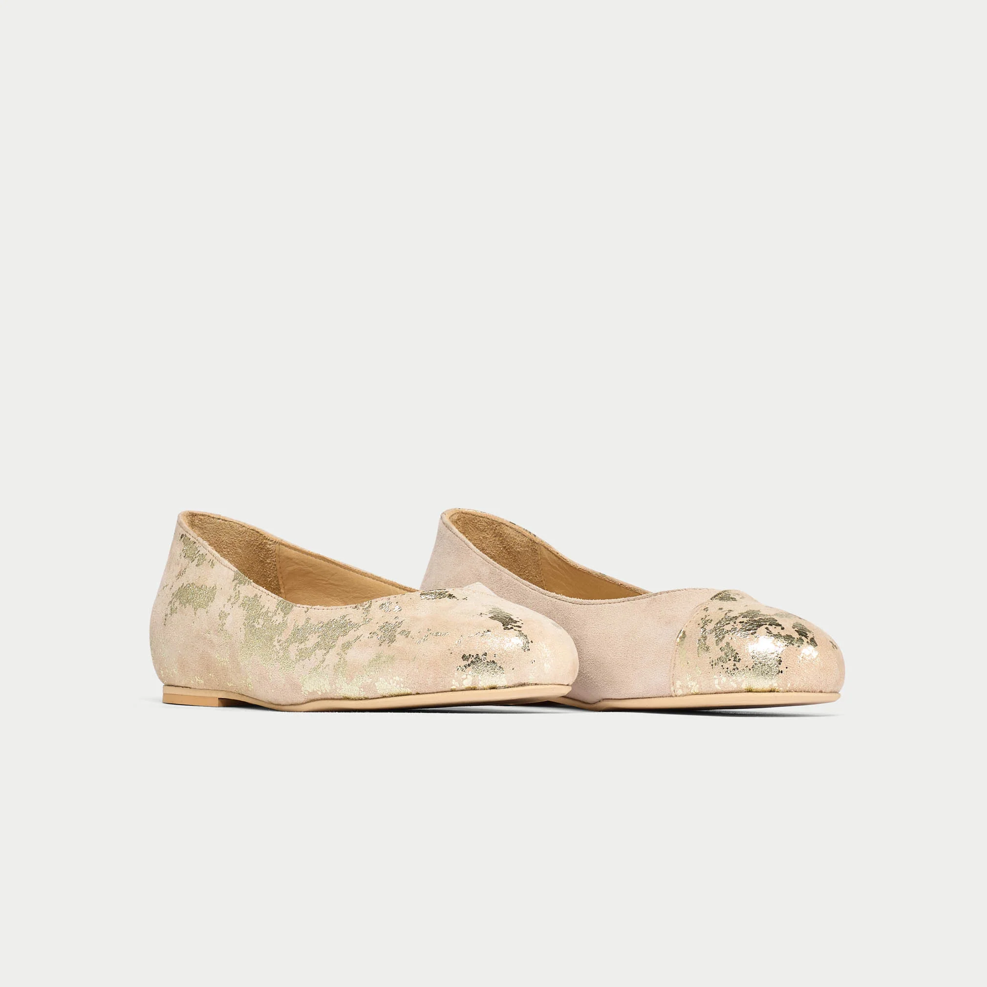 Charlotte - Textured Gold Suede Ballerinas - Image 3