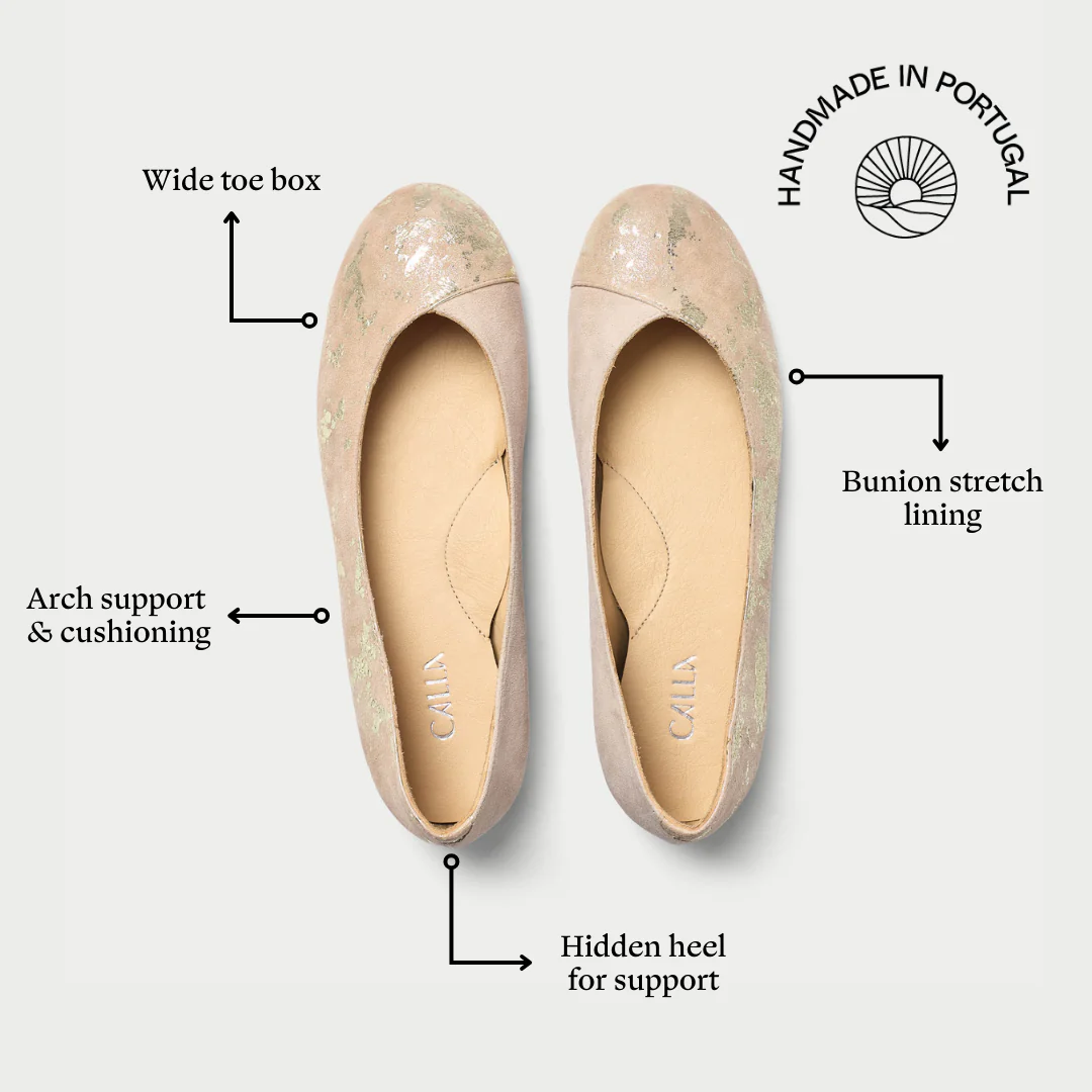 Charlotte - Textured Gold Suede Ballerinas - Image 6
