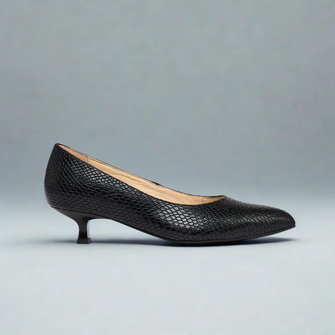 Claudia - Black Croc Leather Pumps