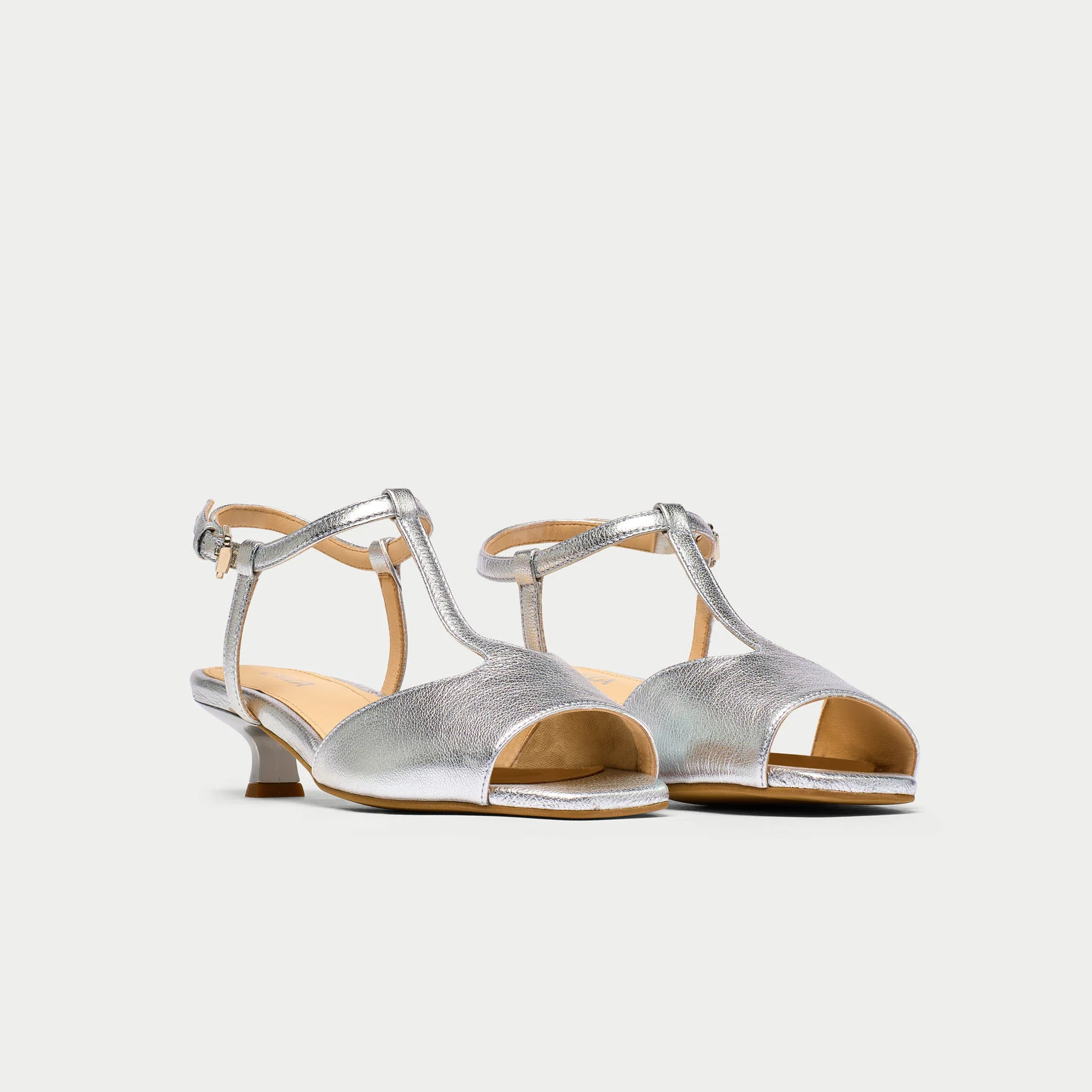 Edith - Silver Leather Kitten Heels - Image 2