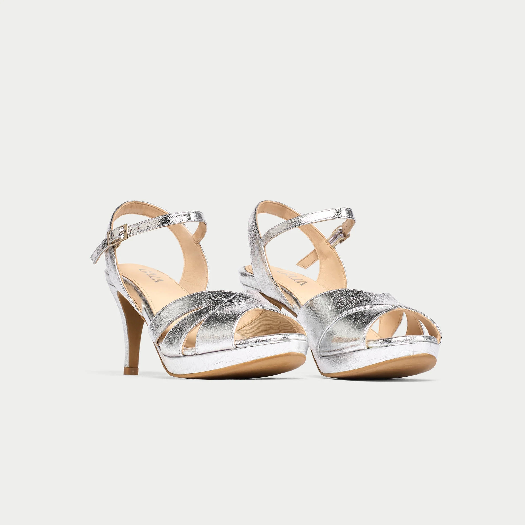 Emily - High-Shine Silver Leather Heeled Sandals - Image 4