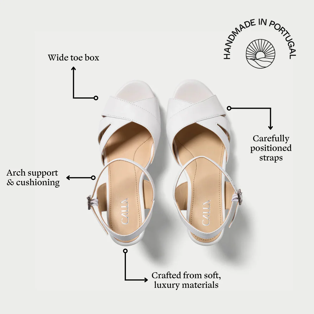 Emily - White Leather Heeled Sandals with Diamante Buckle - Image 8