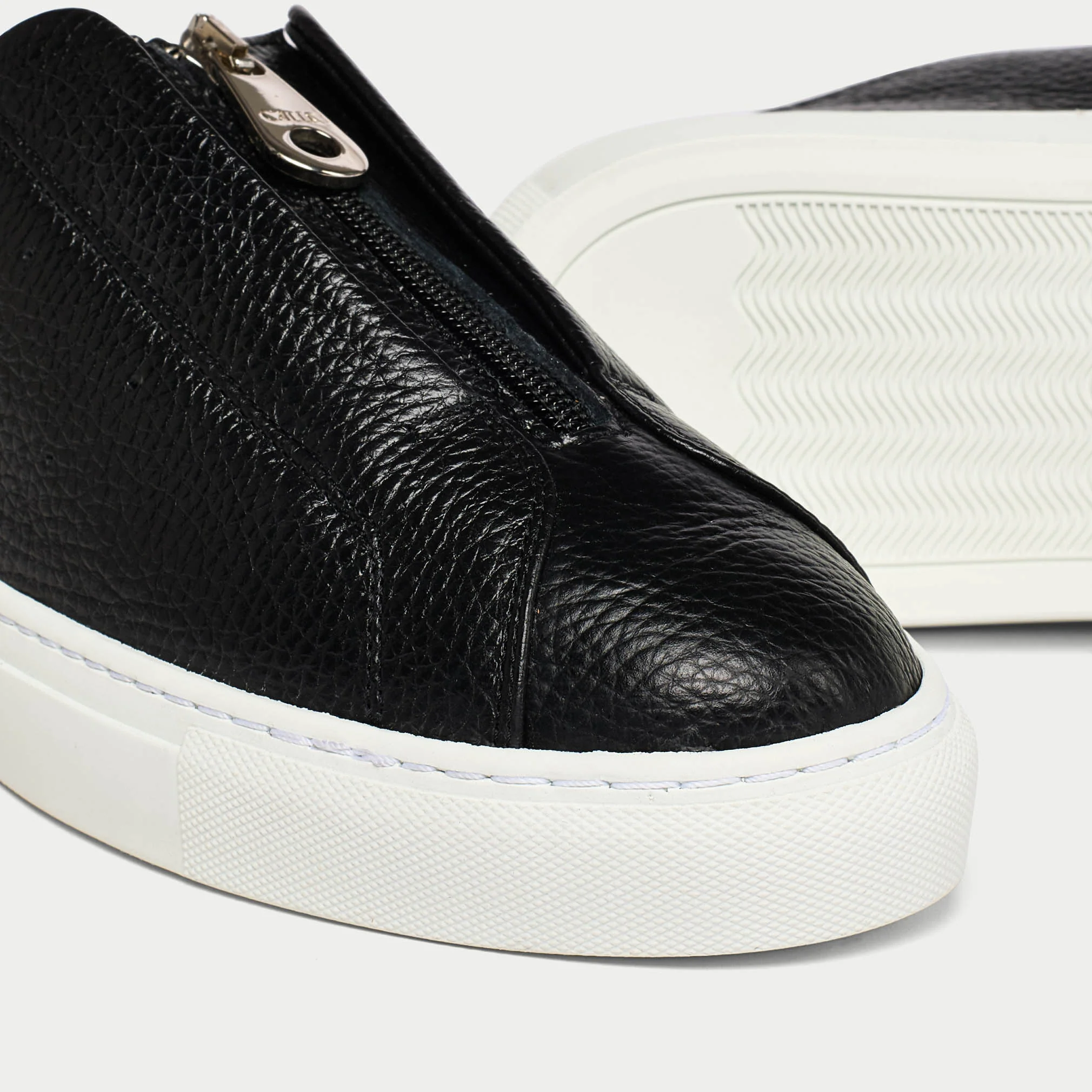 Estella - Black Leather Zip-Up Wide Fit Sneakers - Image 4