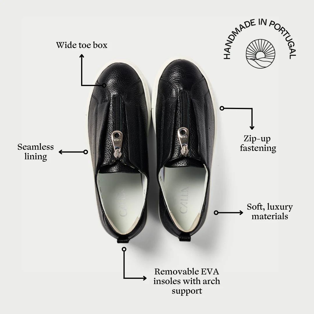 Estella - Black Leather Zip-Up Wide Fit Sneakers - Image 6