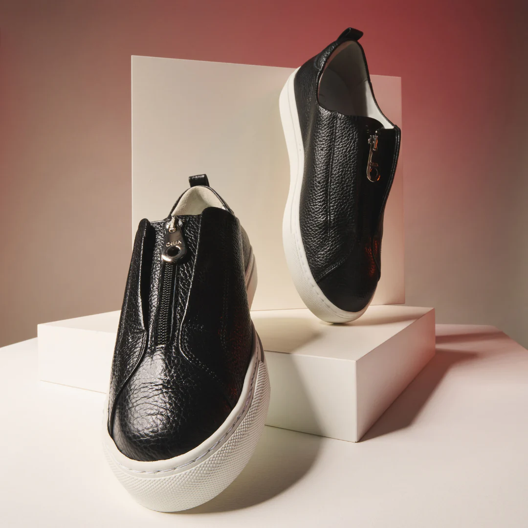 Estella - Black Leather Zip-Up Wide Fit Sneakers - Image 8
