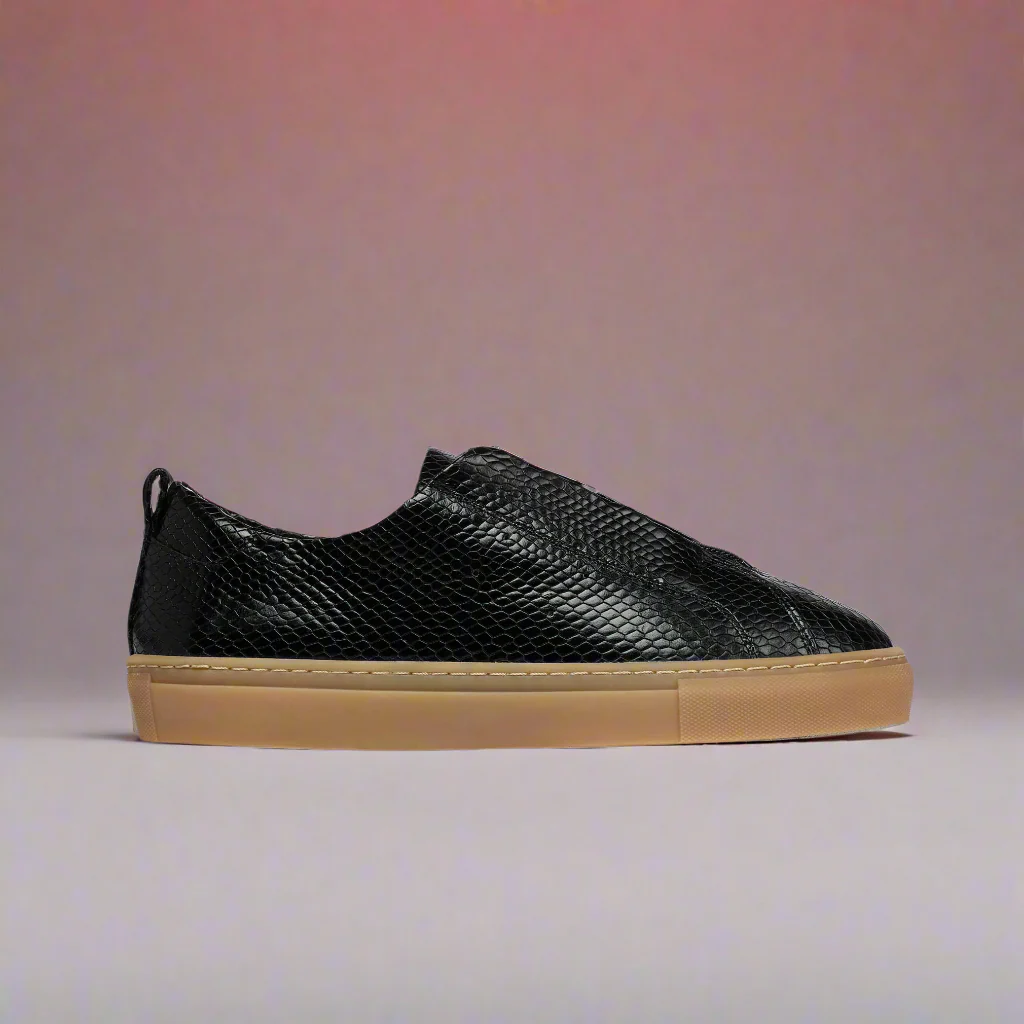 Estella - Black Snake Zip-Up Wide Fit Sneakers