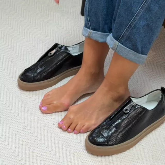 Estella - Black Snake Zip-Up Wide Fit Sneakers - Image 3