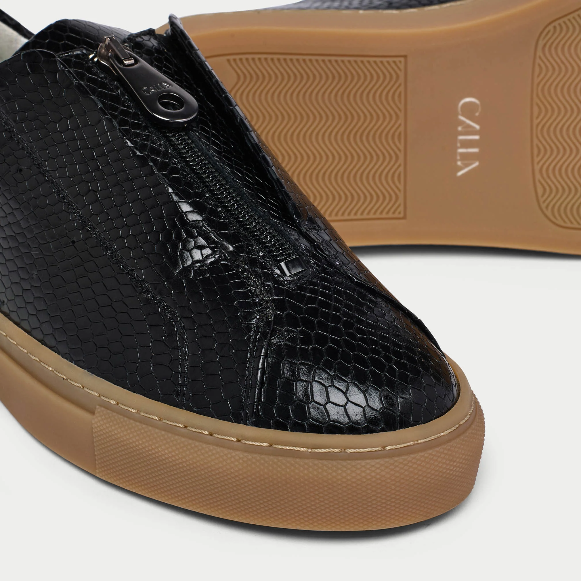 Estella - Black Snake Zip-Up Wide Fit Sneakers - Image 5