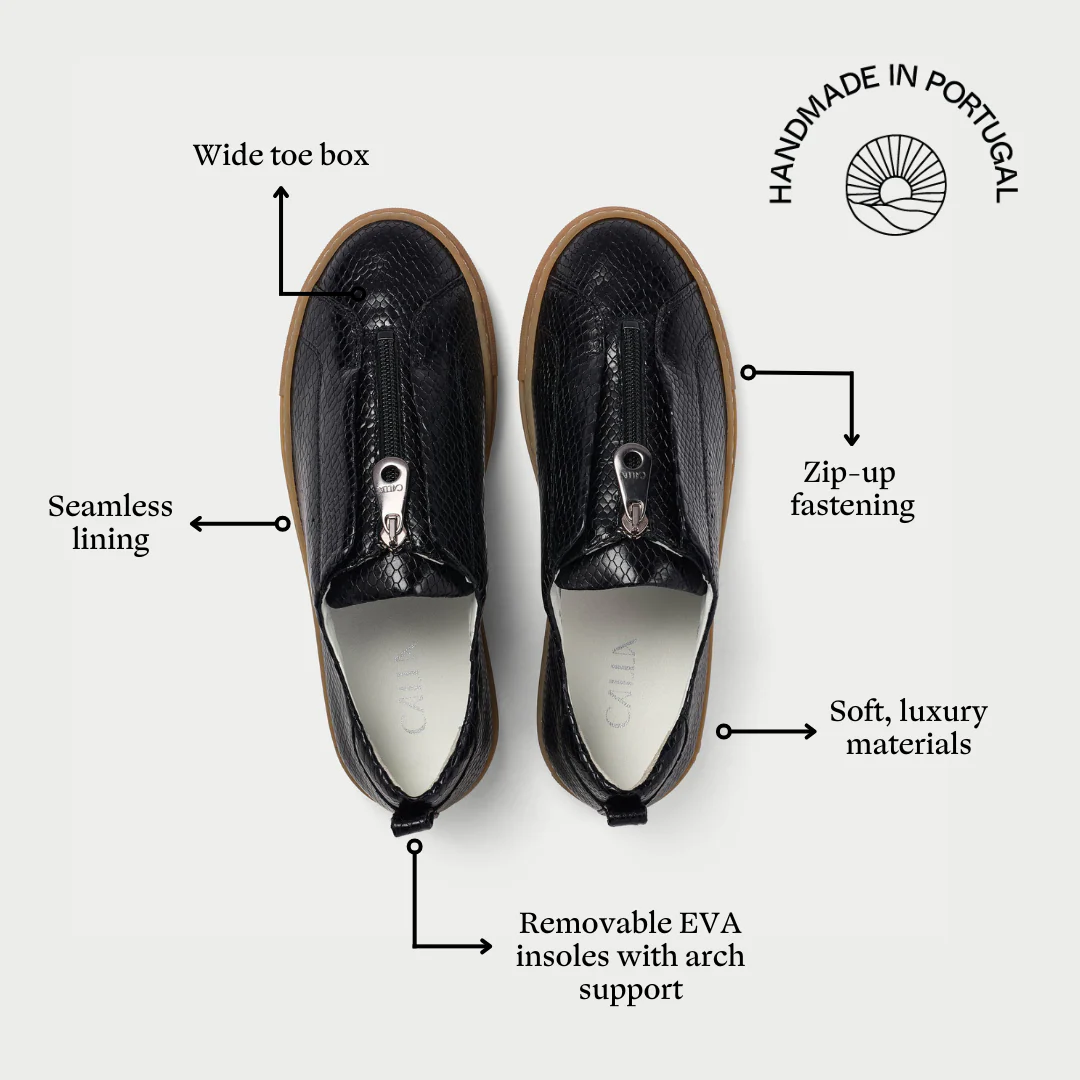 Estella - Black Snake Zip-Up Wide Fit Sneakers - Image 7