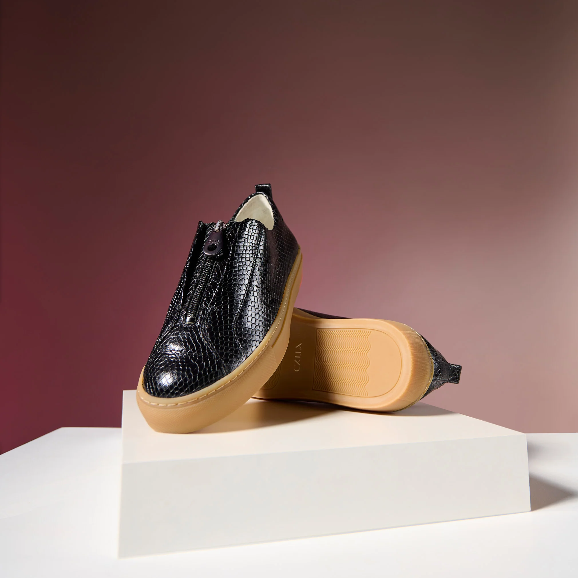 Estella - Black Snake Zip-Up Wide Fit Sneakers - Image 9