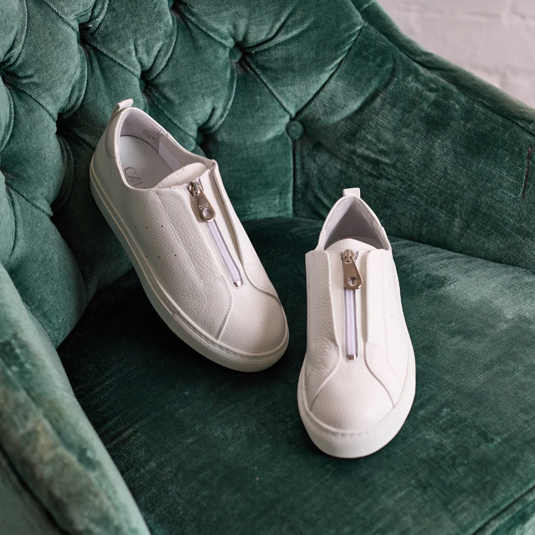 Estella - White Leather Zip-Up Wide Fit Sneakers - Image 10