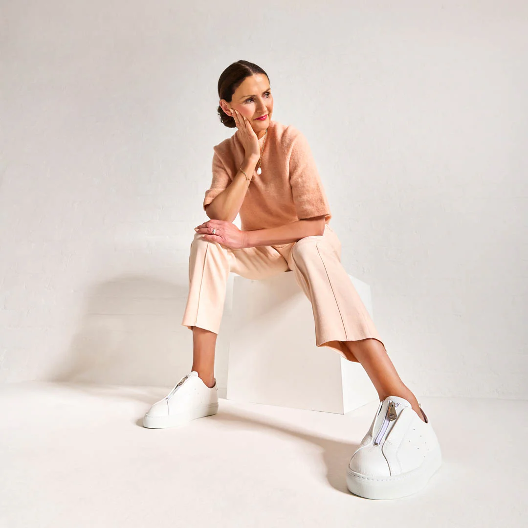 Estella - White Leather Zip-Up Wide Fit Sneakers - Image 3