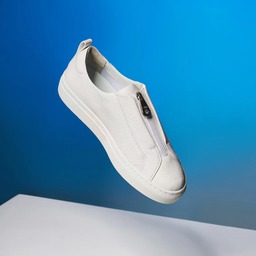Estella - White Leather Zip-Up Wide Fit Sneakers - Image 7