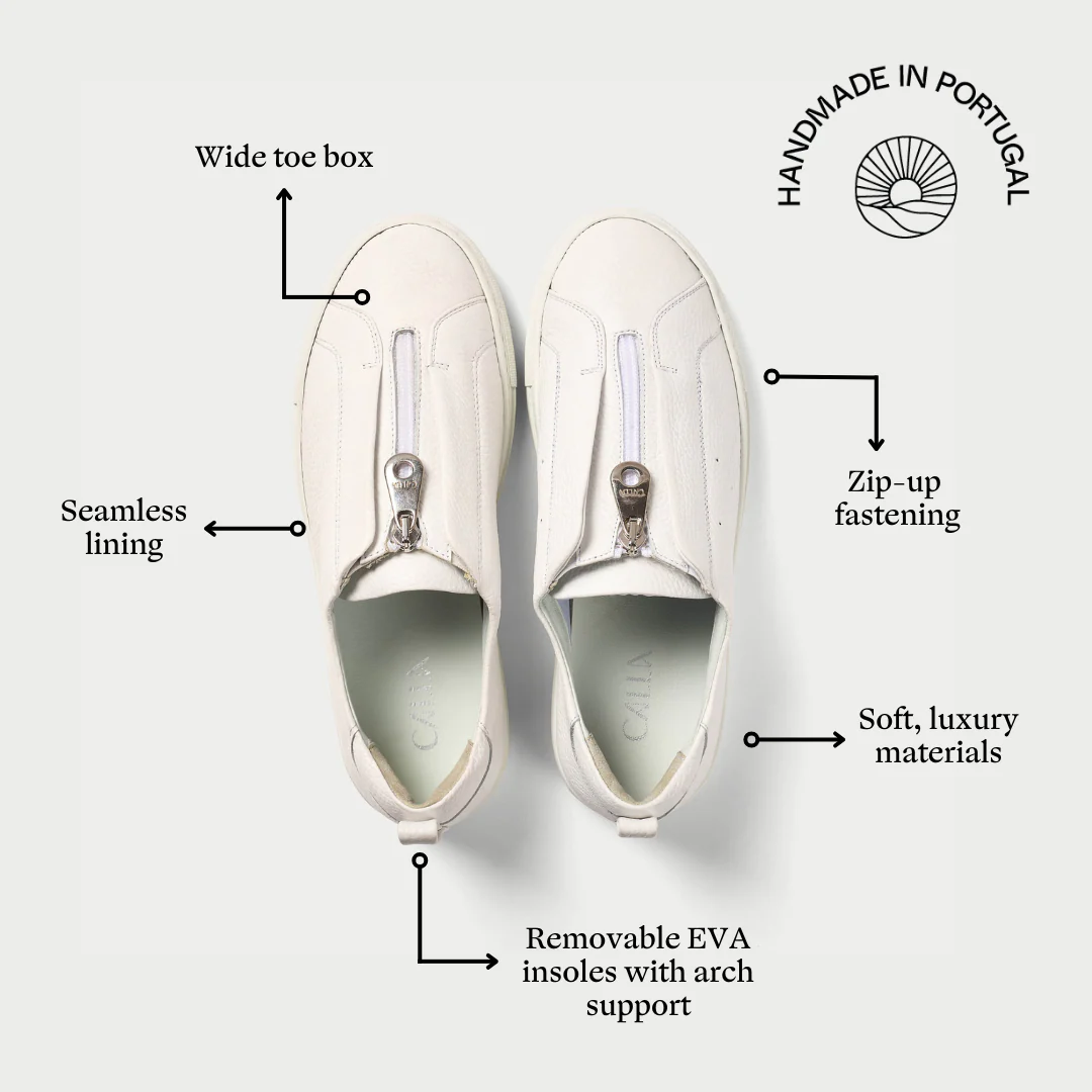 Estella - White Leather Zip-Up Wide Fit Sneakers - Image 9