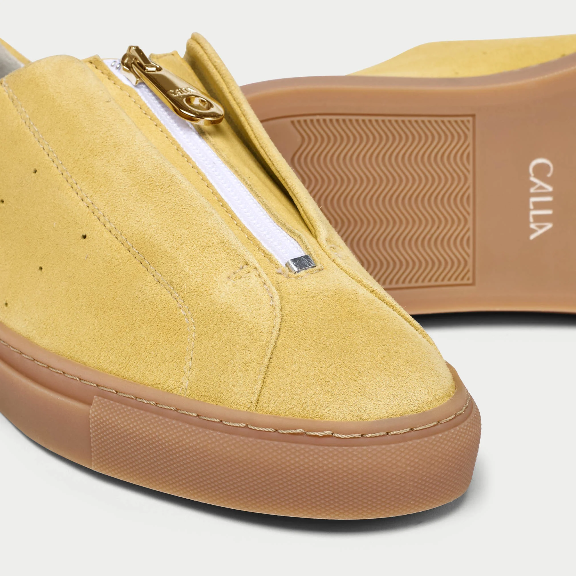 Estella - Yellow Suede Zip-Up Wide Fit Sneakers - Image 3