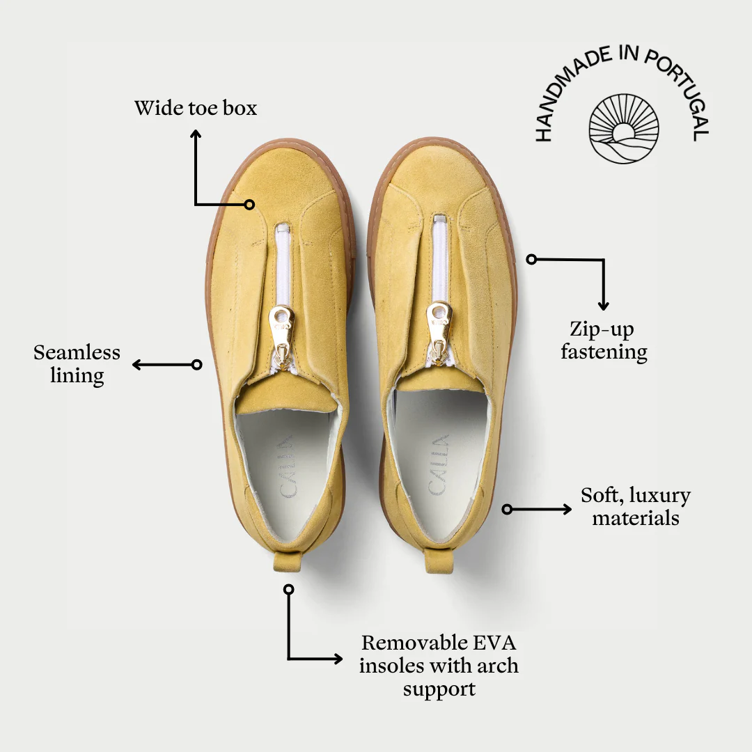 Estella - Yellow Suede Zip-Up Wide Fit Sneakers - Image 5