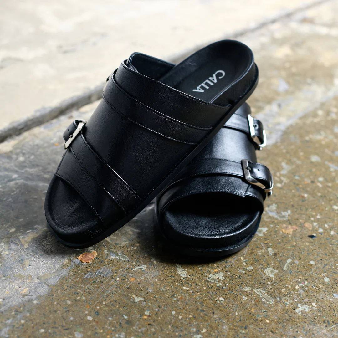 Lily - Black Leather Sandals - Image 11