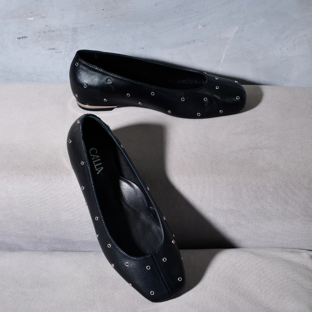 Lucinda - Black Studded Leather Ballerinas - Image 7