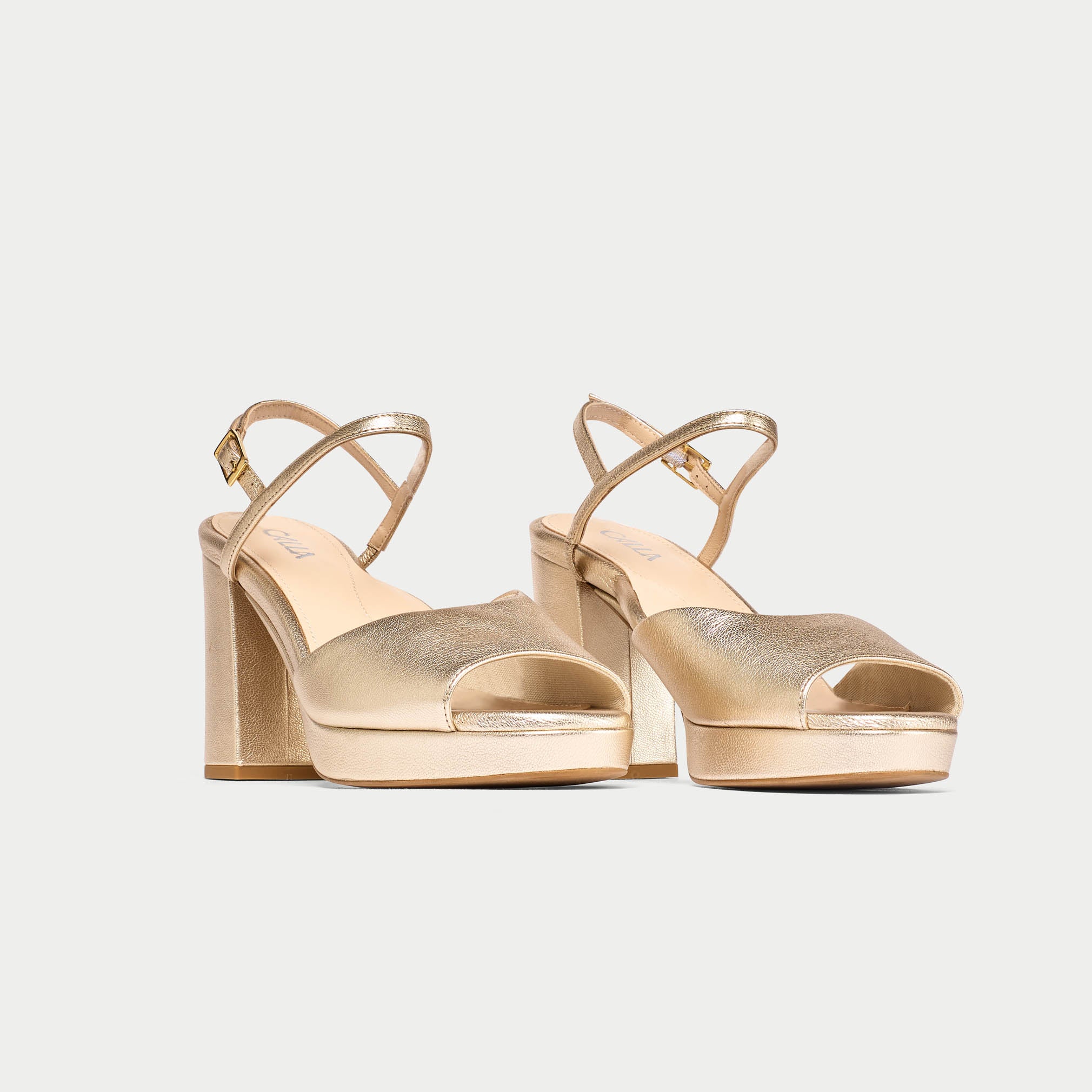 Margot - Champagne Leather Block Heels - Image 4