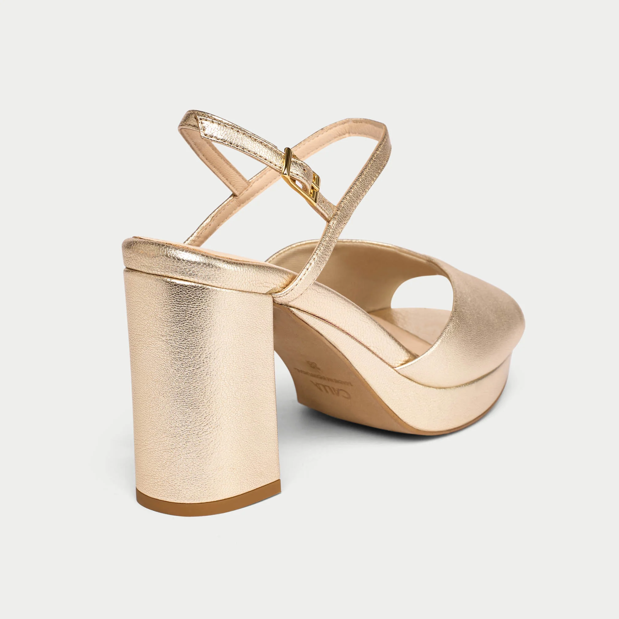 Margot - Champagne Leather Block Heels - Image 6