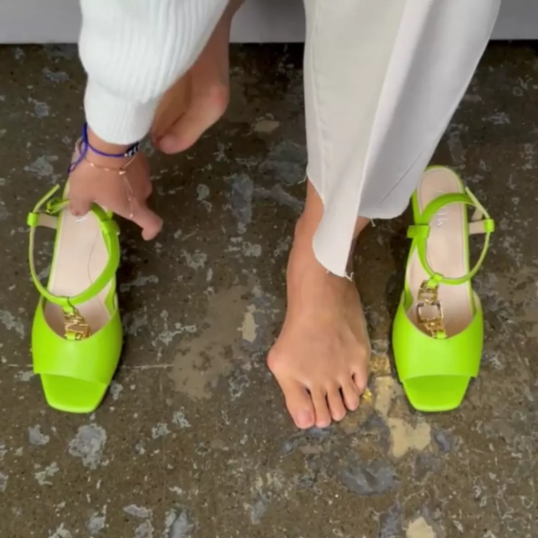 Pamela - Lime Green Leather Heels - Image 3