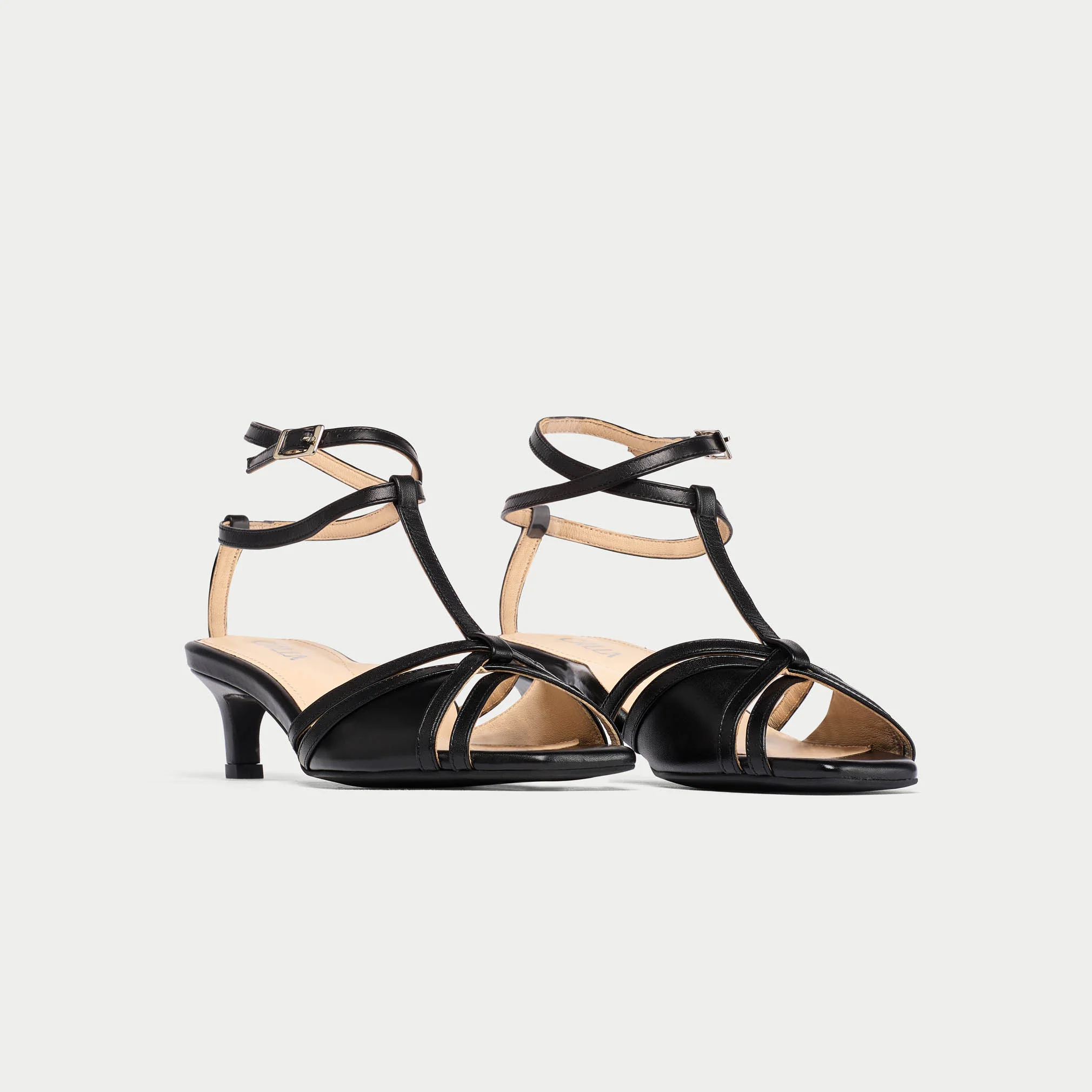 Ria - Black Leather Kitten Heels - Image 5