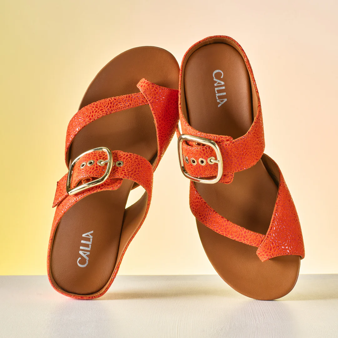 Ruby - Orange Emboss Suede Sandals