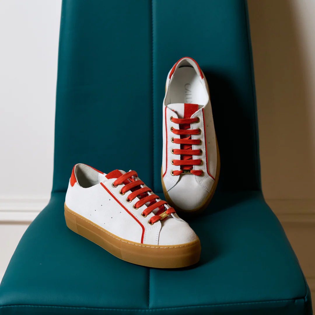 Saturn - Cream & Orange Suede Wide Fit Sneakers - Image 12