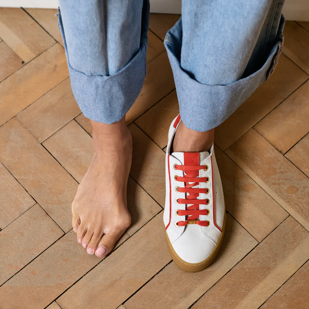 Saturn - Cream & Orange Suede Wide Fit Sneakers - Image 13