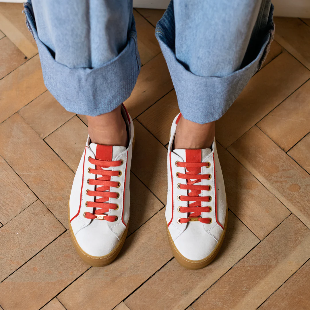 Saturn - Cream & Orange Suede Wide Fit Sneakers - Image 14