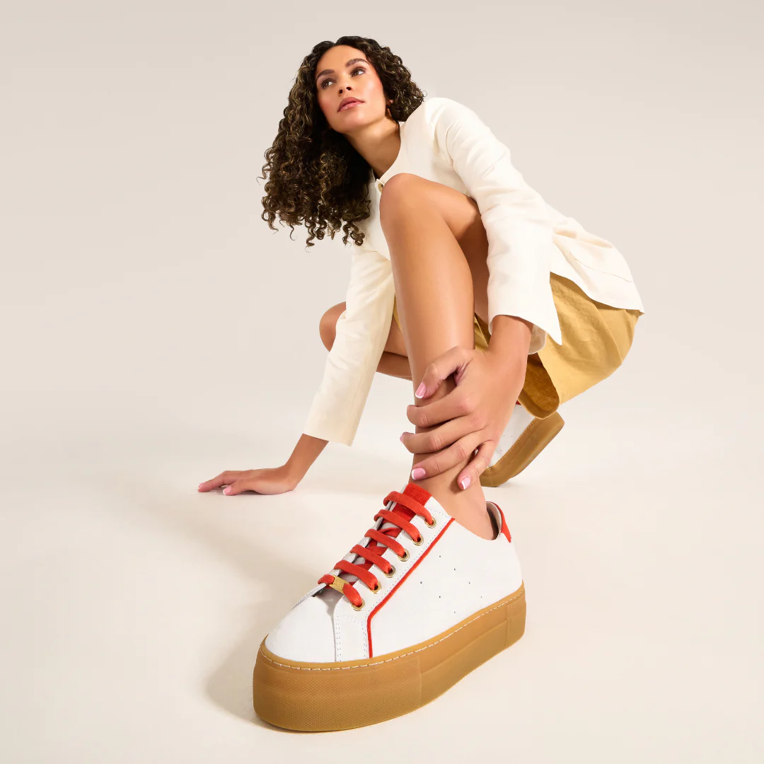 Saturn - Cream & Orange Suede Wide Fit Sneakers - Image 4