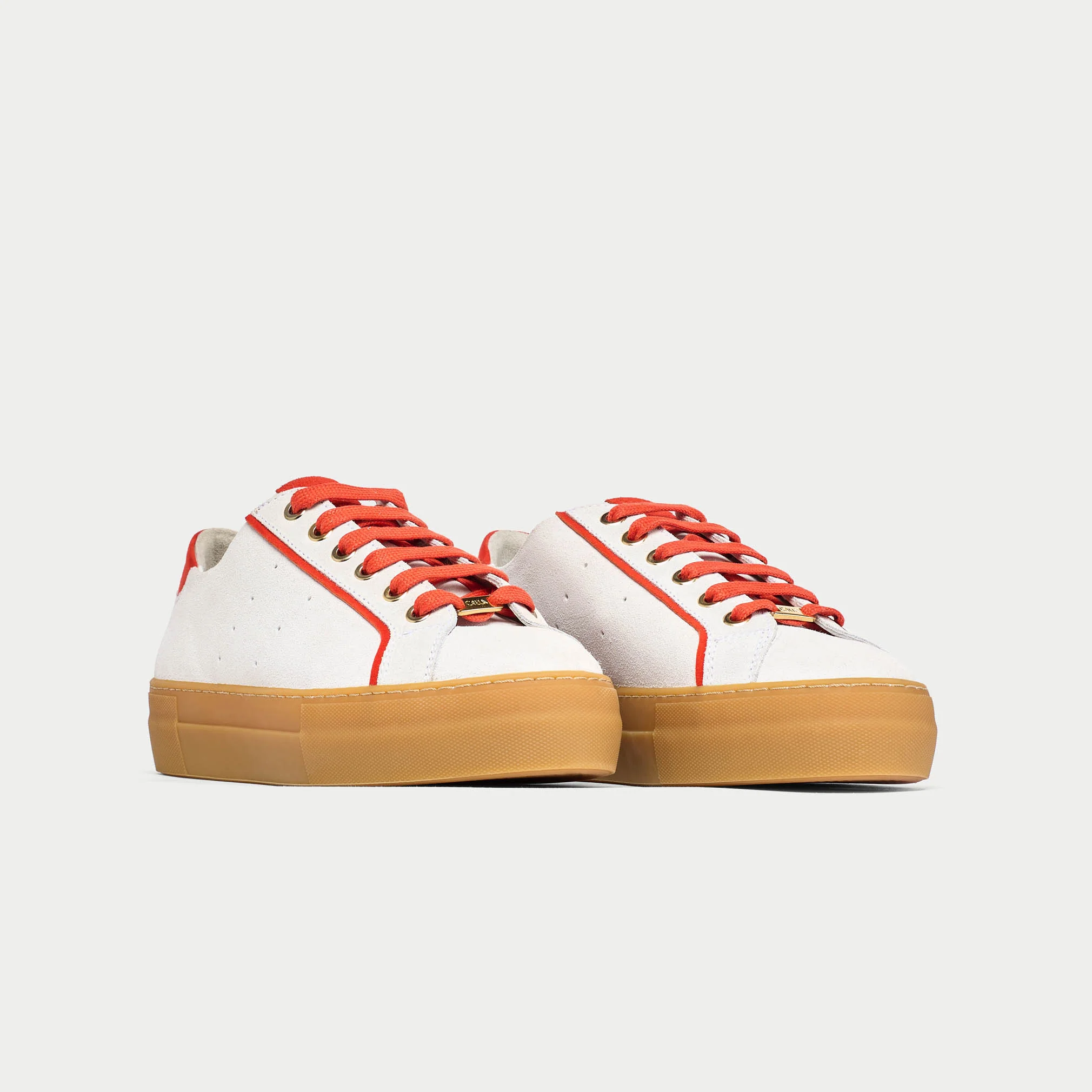 Saturn - Cream & Orange Suede Wide Fit Sneakers - Image 5