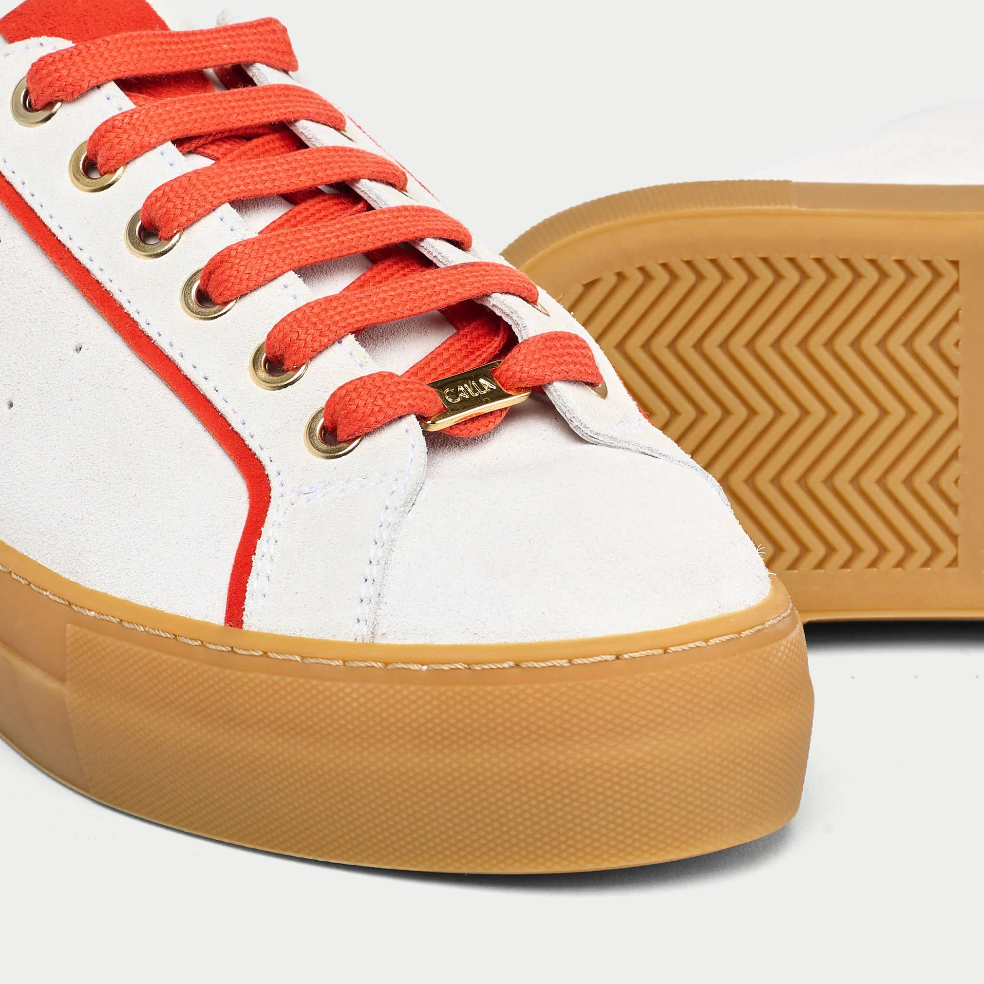 Saturn - Cream & Orange Suede Wide Fit Sneakers - Image 6