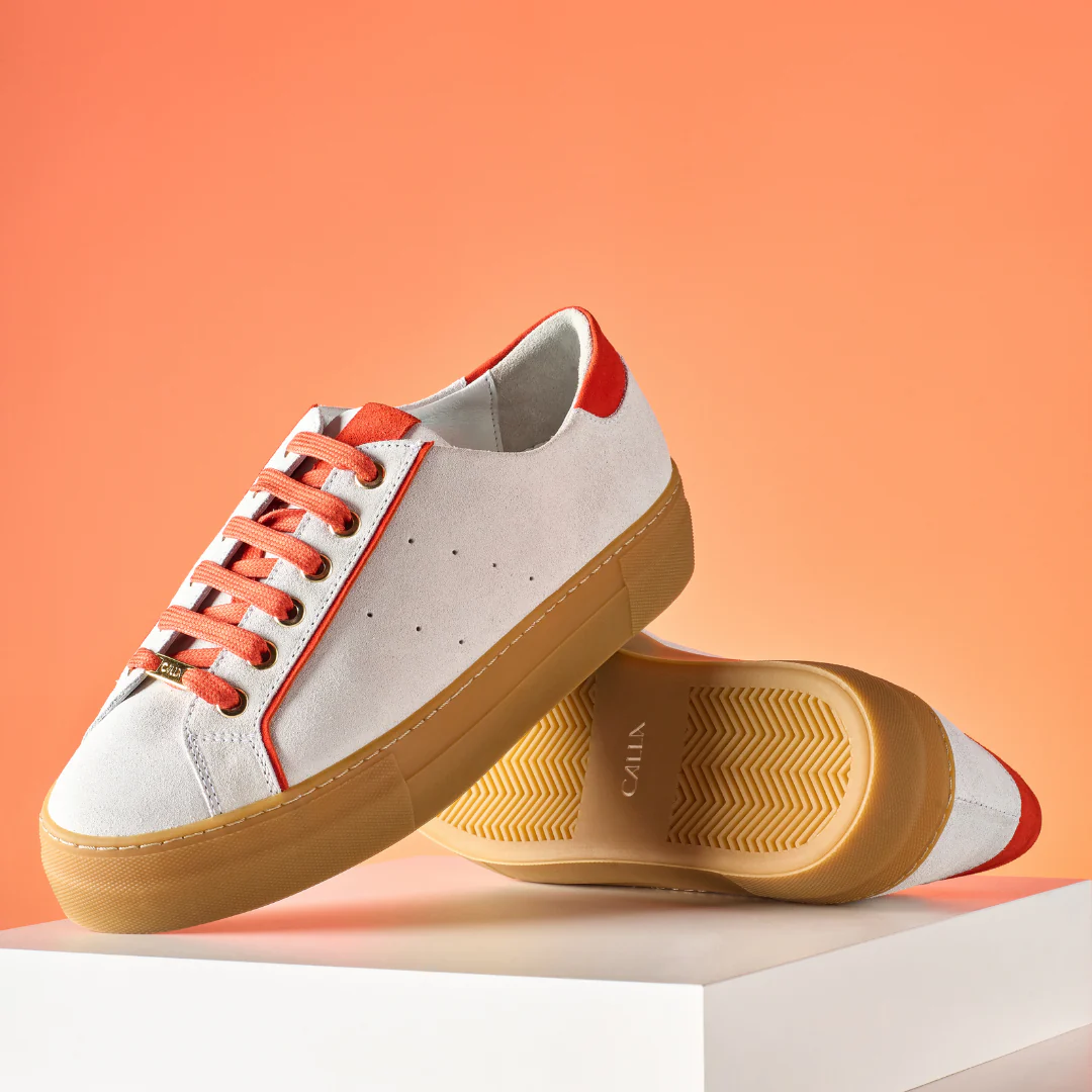 Saturn - Cream & Orange Suede Wide Fit Sneakers - Image 7