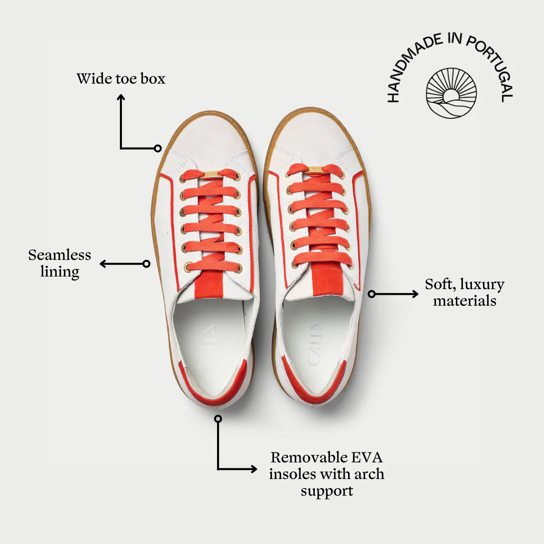 Saturn - Cream & Orange Suede Wide Fit Sneakers - Image 9