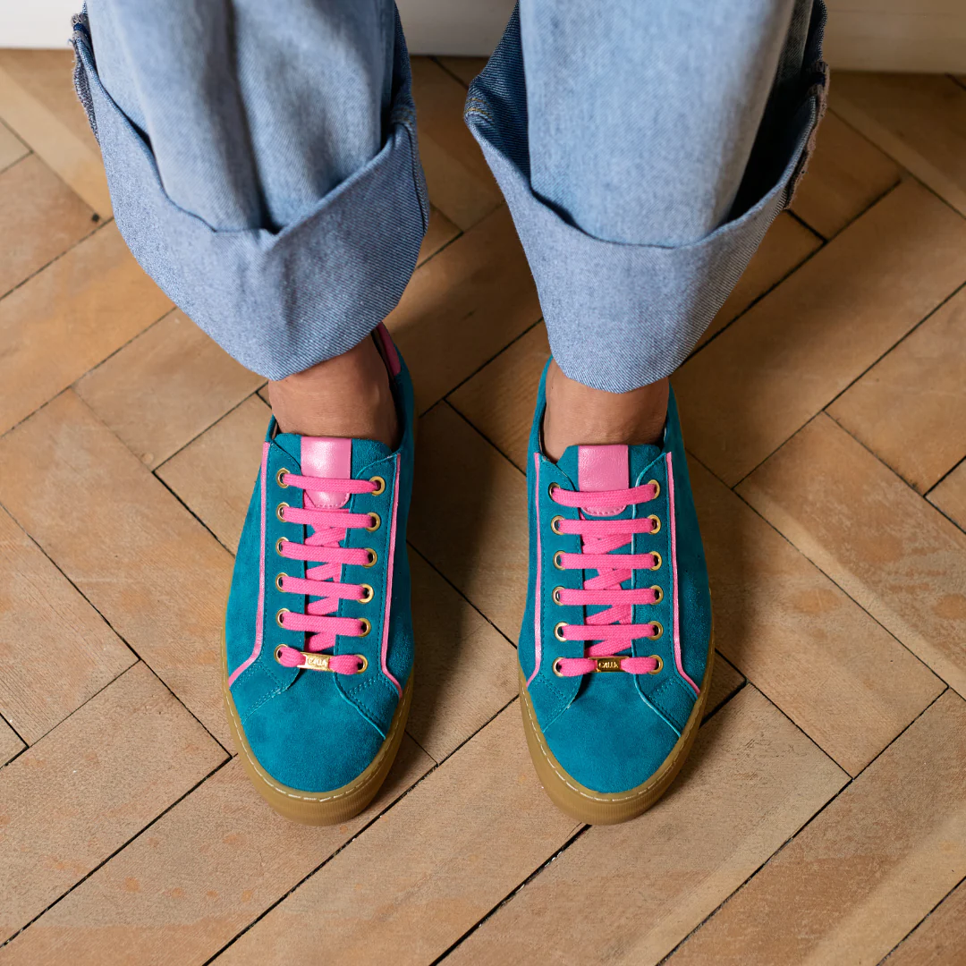 Saturn - Teal & Magenta Suede Wide Fit Sneakers - Image 12