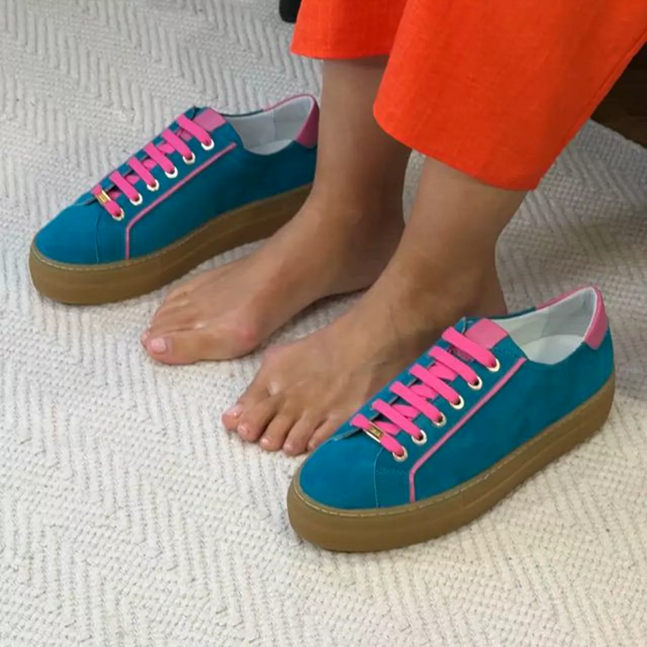 Saturn - Teal & Magenta Suede Wide Fit Sneakers - Image 3