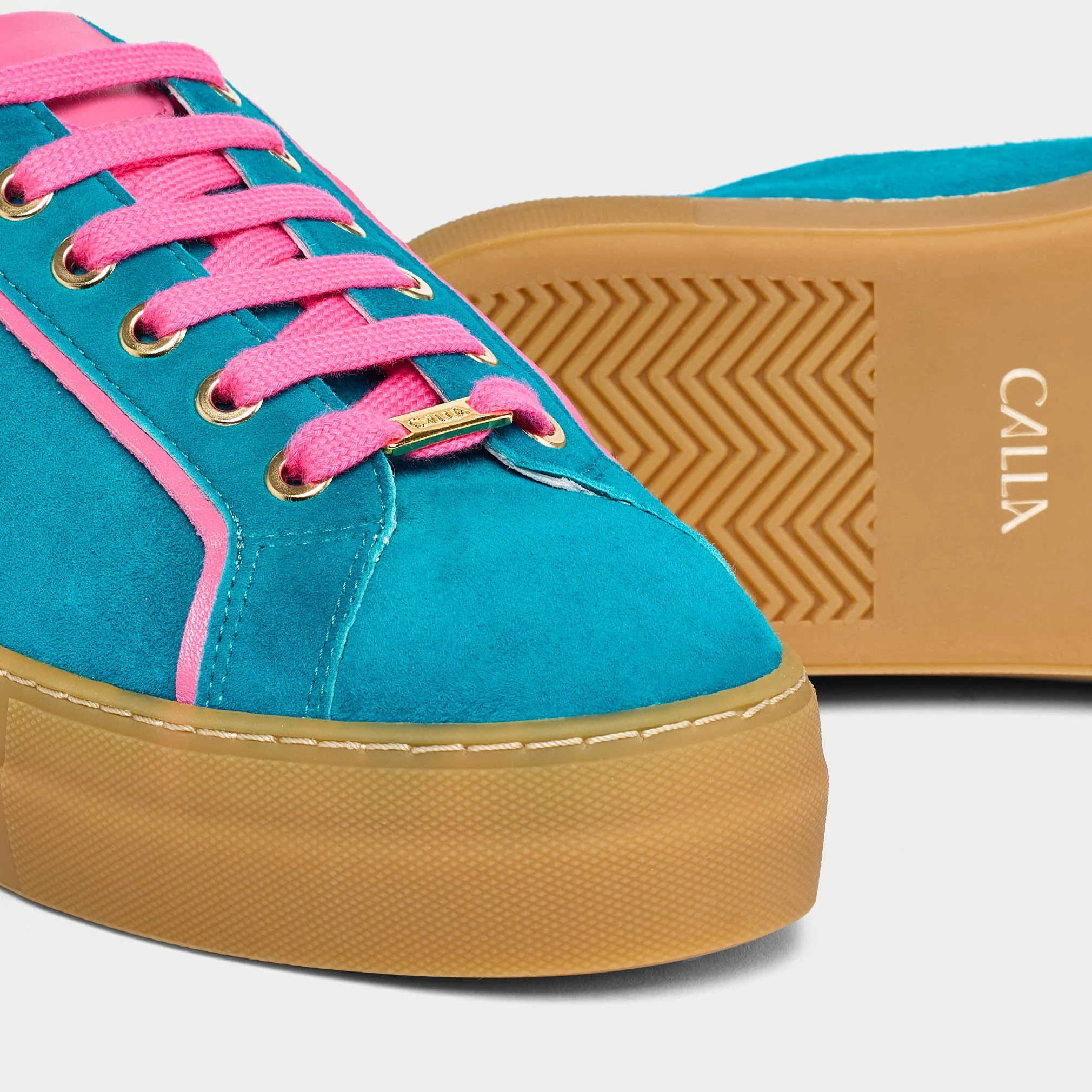 Saturn - Teal & Magenta Suede Wide Fit Sneakers - Image 6