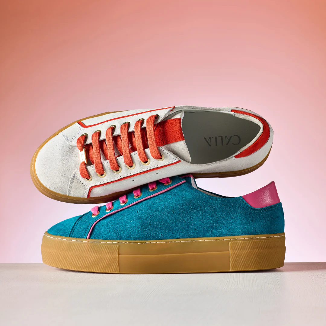 Saturn - Teal & Magenta Suede Wide Fit Sneakers - Image 9