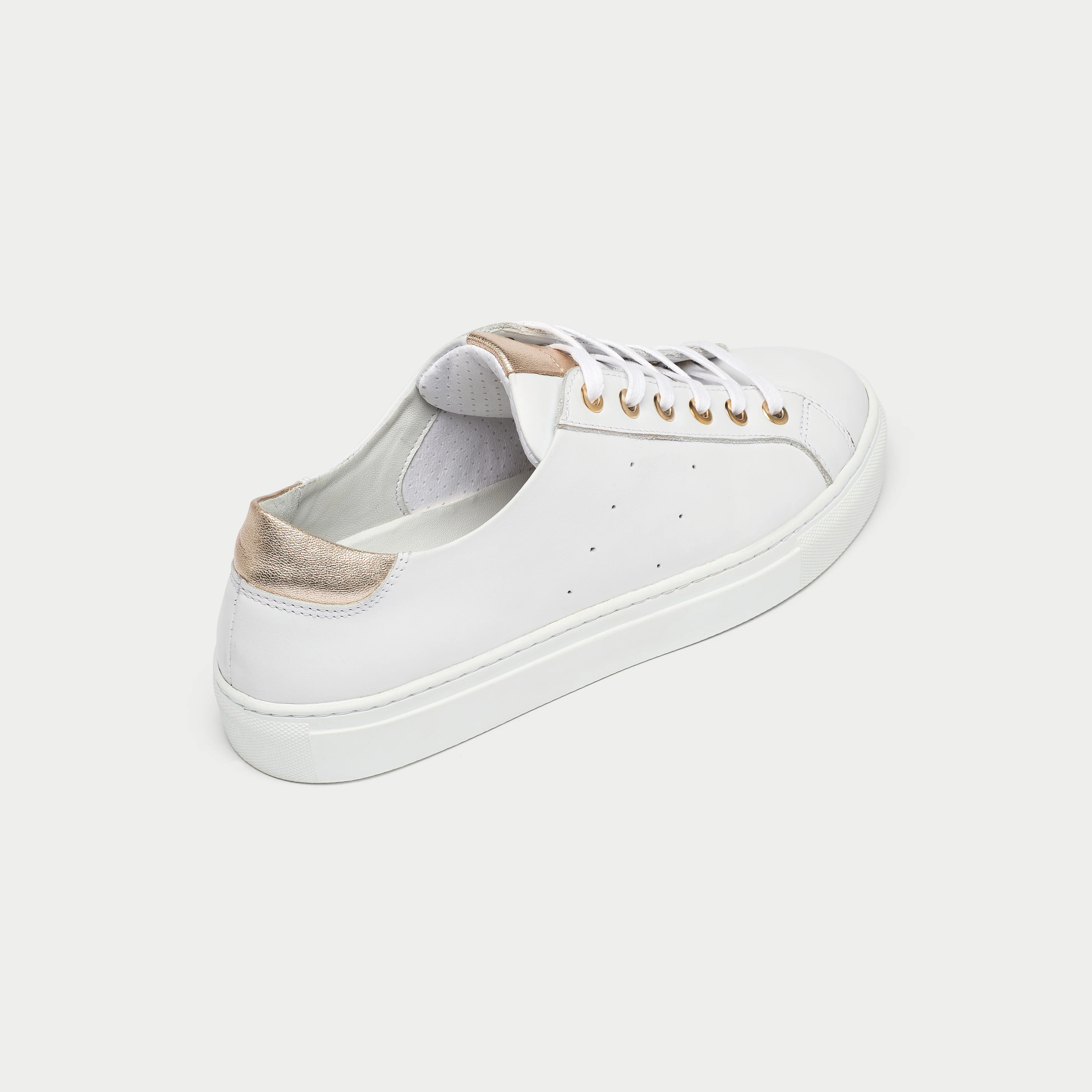 Star - Smooth White Leather & Champagne Wide Fit Sneakers - Image 3