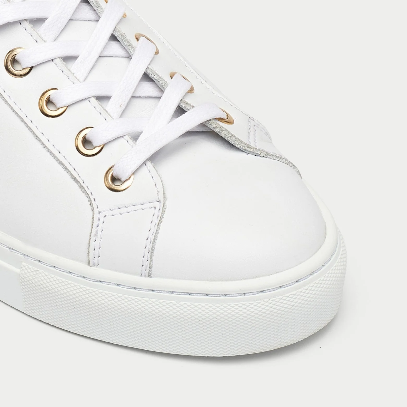 Star - Smooth White Leather & Champagne Wide Fit Sneakers - Image 4