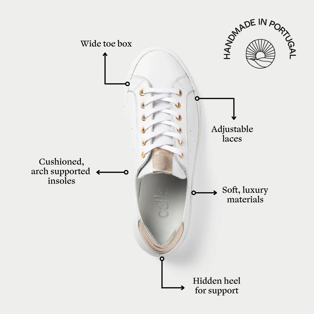 Star - Smooth White Leather & Champagne Wide Fit Sneakers - Image 5