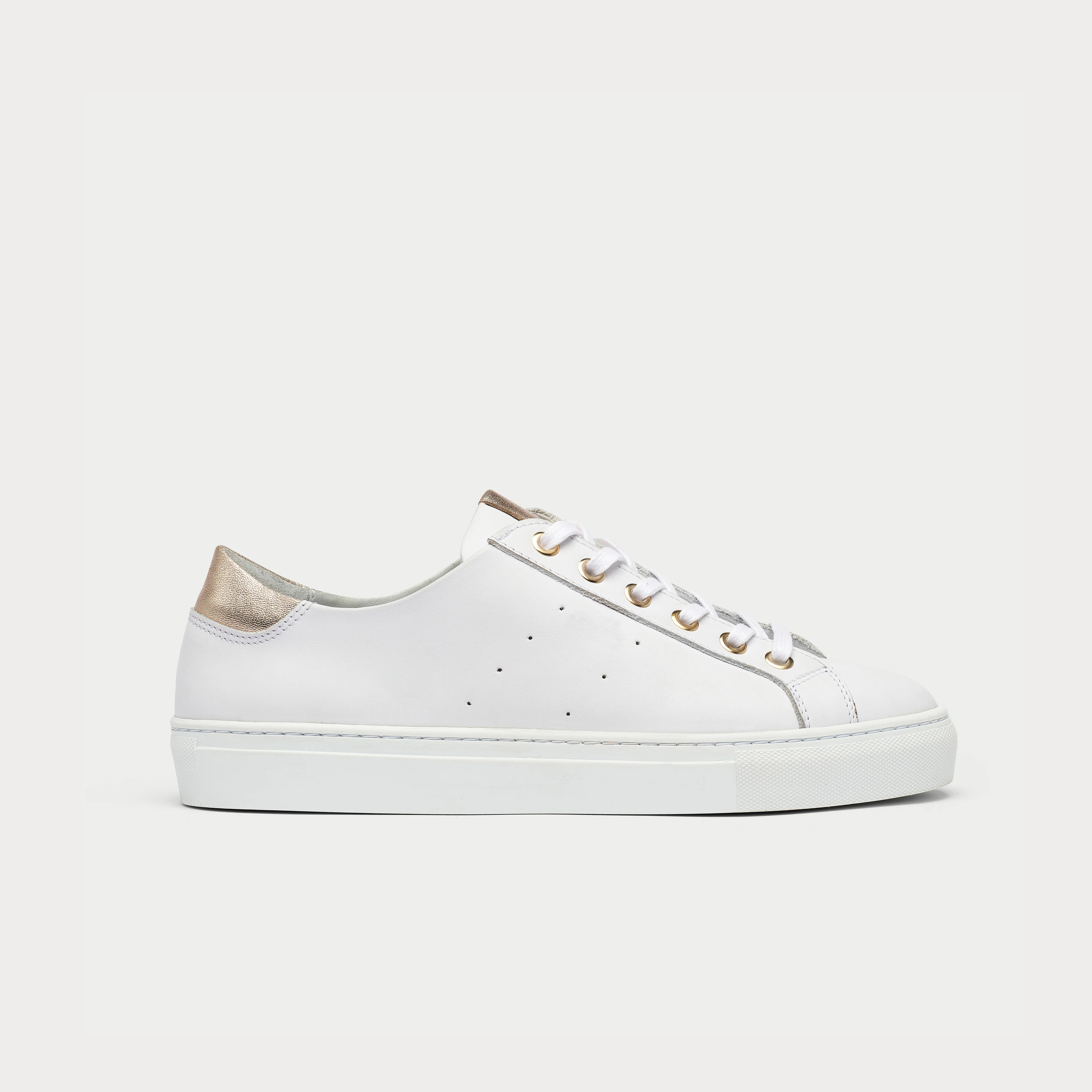 Star - Smooth White Leather & Champagne Wide Fit Sneakers - Image 7